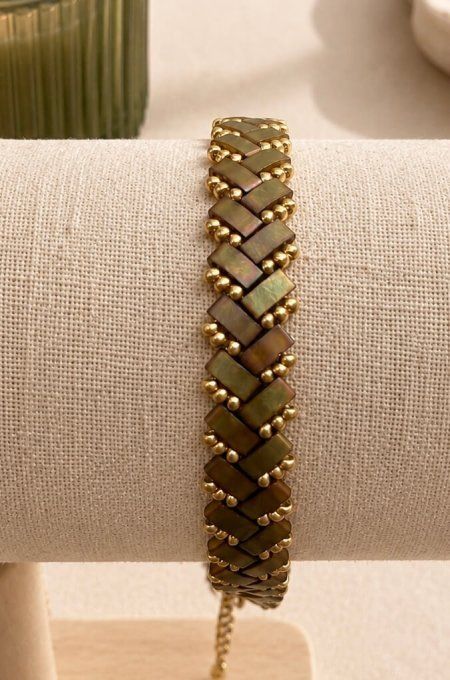 Bracelet chevron kaki irisé 