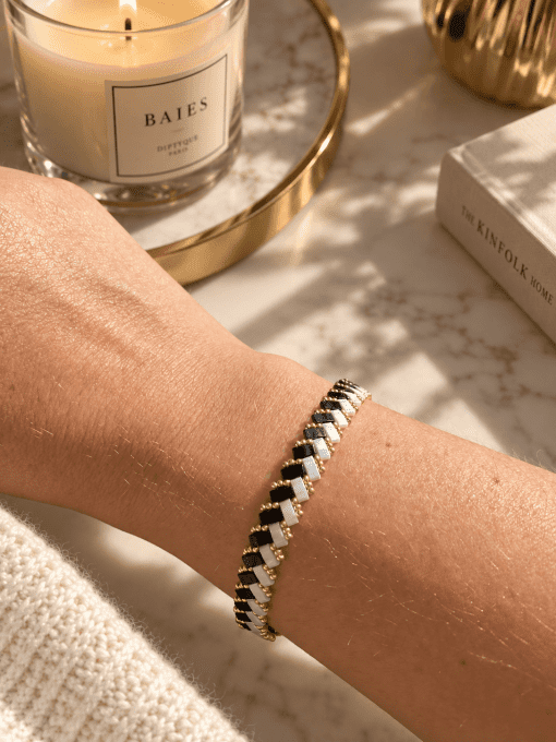 Bracelet chevron bicolore noir/blanc 