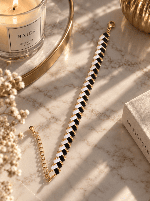 Bracelet chevron bicolore noir/blanc 
